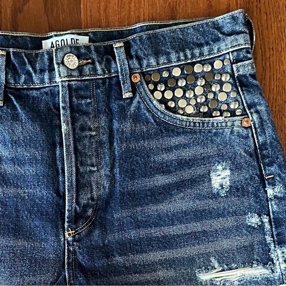 AGOLDE Jaden High Rise Cut Off Shorts Destroyed & Studded size 28 - Picture 3 of 9